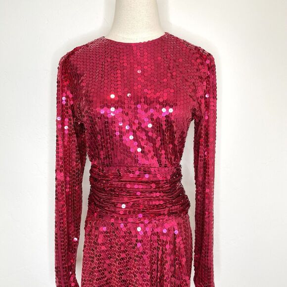 Oleg Cassini Long Sleeve Sequin Dress in Rich Pink - Picture 2 of 8